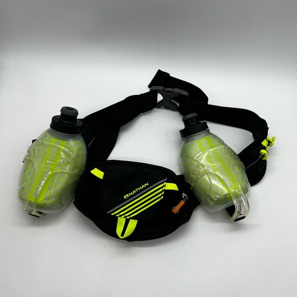 Nathan Black and Neon Yellow Hydration Belt with two 8oz bottles - Picture 2 of 14